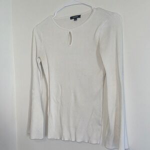 Premise Cream Ribbed Keyhole Blouse
